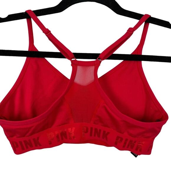 VICTORIA'S SECRET PINK Active Red Gold Spell Out Lightly Lined Bralette Bra XS - Picture 11 of 16